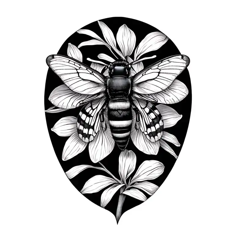 Butterfly Bee flying to orchids tattoo design idea