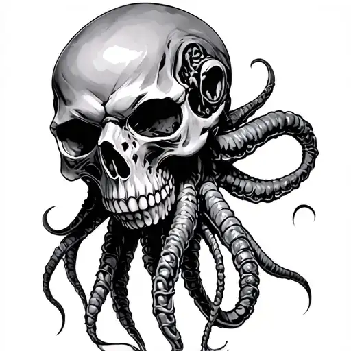 cthulhu skull face biomechanic tattoo design idea