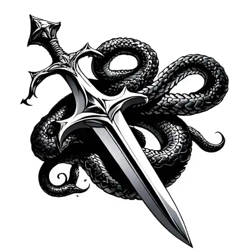 cross sword of mikheal with evil snake tattoo design idea