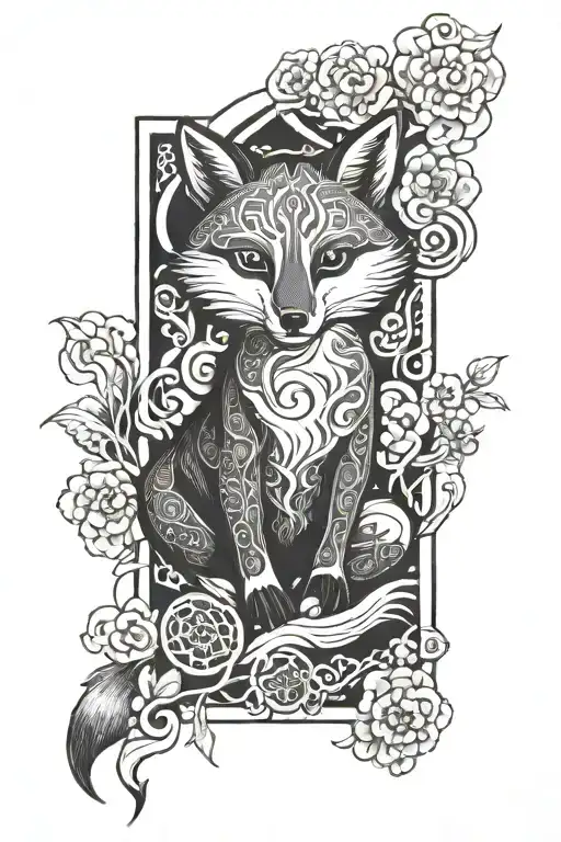 ractangle omamori talisman fox inside tattoo design idea