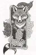 ractangle omamori talisman fox inside tattoo design idea