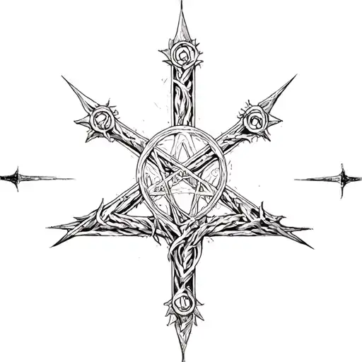 leviathan cross in the center of a pentagram.  tattoo design idea