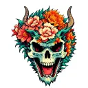 Japanese dragon skull flowers intertwined tattoo design idea