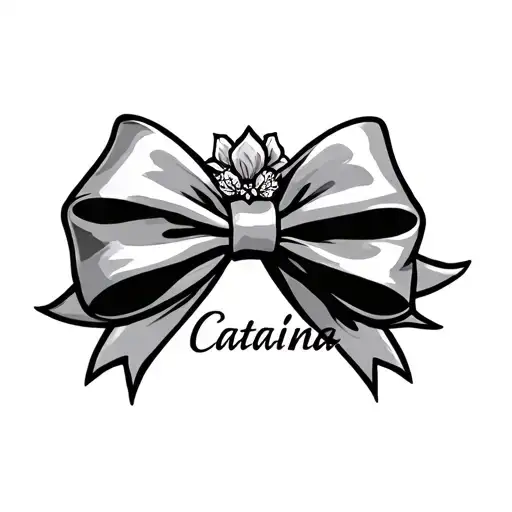 bow with Catalina name written tattoo design idea