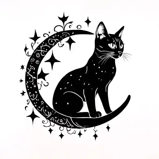 moon and cat gothic inspired tattoo tattoo design idea