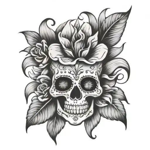 Sugar Skull with Lilly flower tattoo design idea