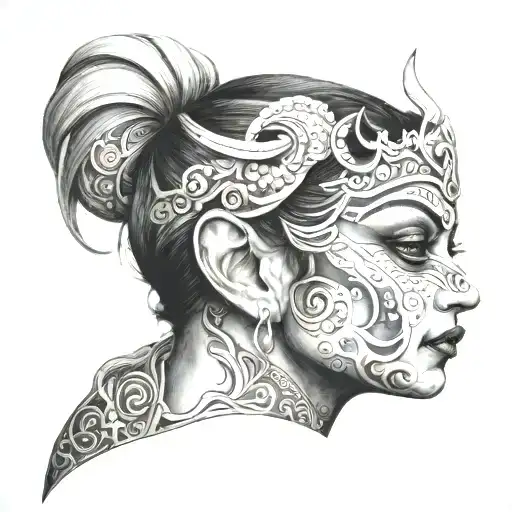 a lady with karna tattoo design idea