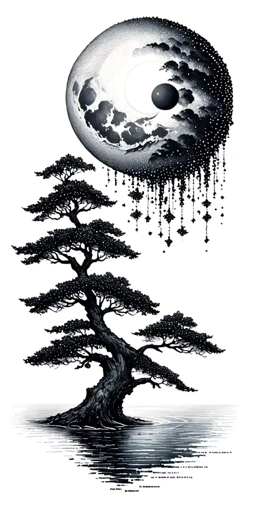 nature inspired trees water sun moon tattoo design idea