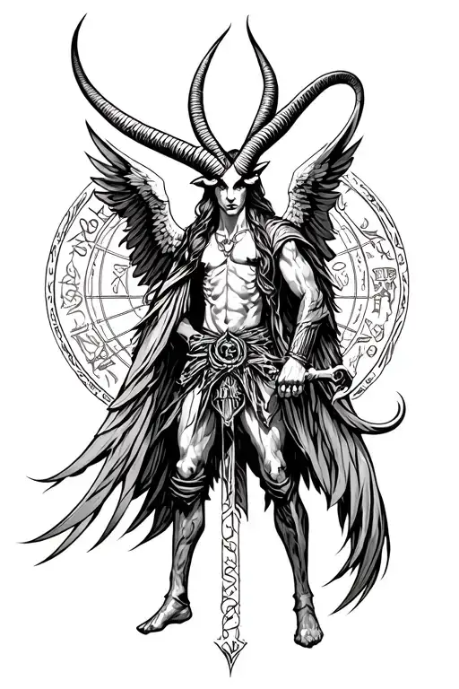 arcangel uriel with capricorn zodiac sign tattoo design idea