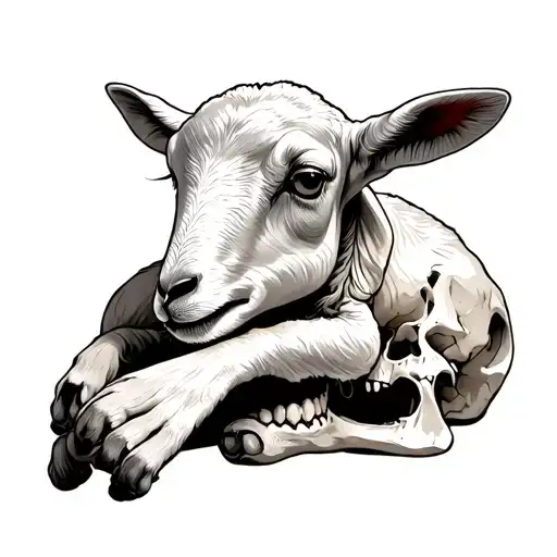 a lamb with its foot on a skull tattoo design idea