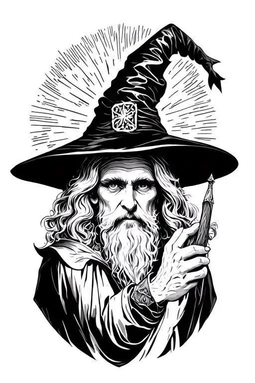 wizard hat and holding tattoo design idea