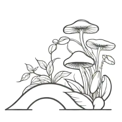 A minimalist coffee plant and mushroom composition creating a harmonious image tattoo design idea