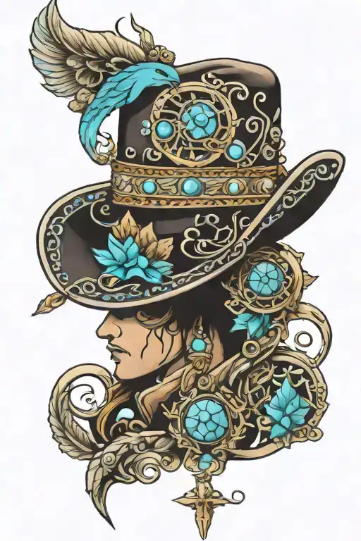 western tooling with turquoise stones tattoo design idea