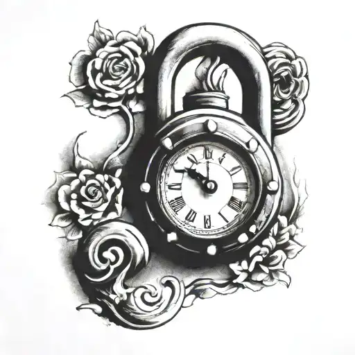 old padlock that looks like a clock face tattoo design idea