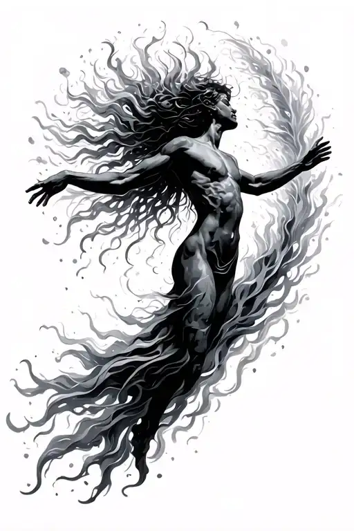 human silouette floating into heaven tattoo design idea