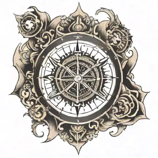 Generate an arm tattoo for  i want to design a tottoo for A compass guiding forward, balanced scales for inner peace, a  tattoo design idea