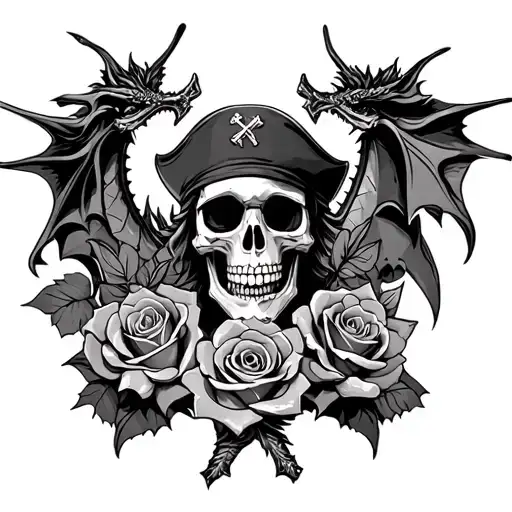pirate skeleton roses dragon cross tattoo design idea