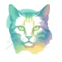 Skinny female tabby cat portrait, Electric Neon Wave sunset, spot on face, tattoo design idea