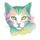 Skinny female tabby cat portrait, Electric Neon Wave sunset, spot on face, tattoo design idea