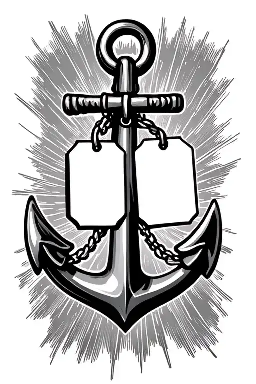 Anchor with two blank dog tags hanging in the center of the anchor tattoo design idea