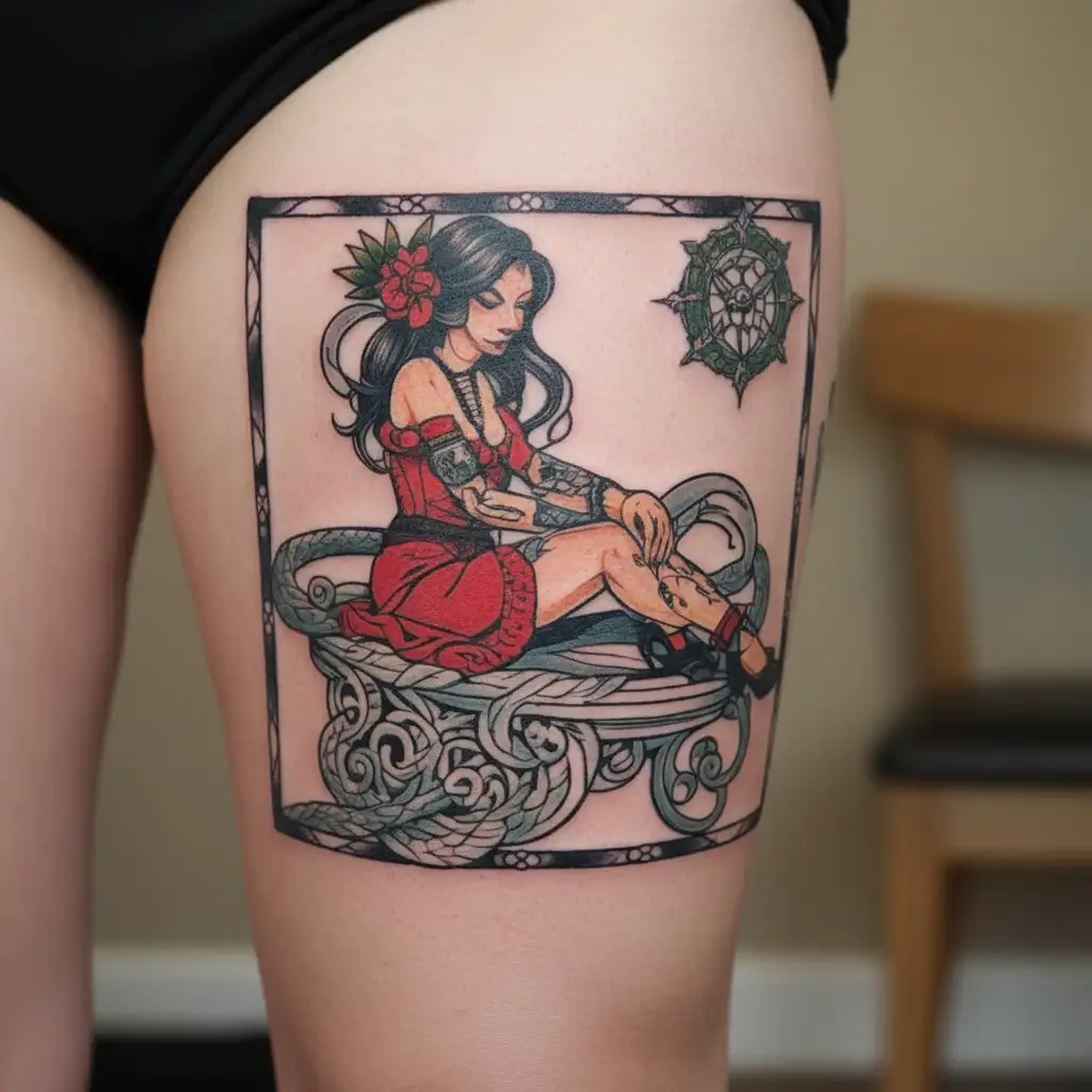 girl in lacey bondage tattoo design idea