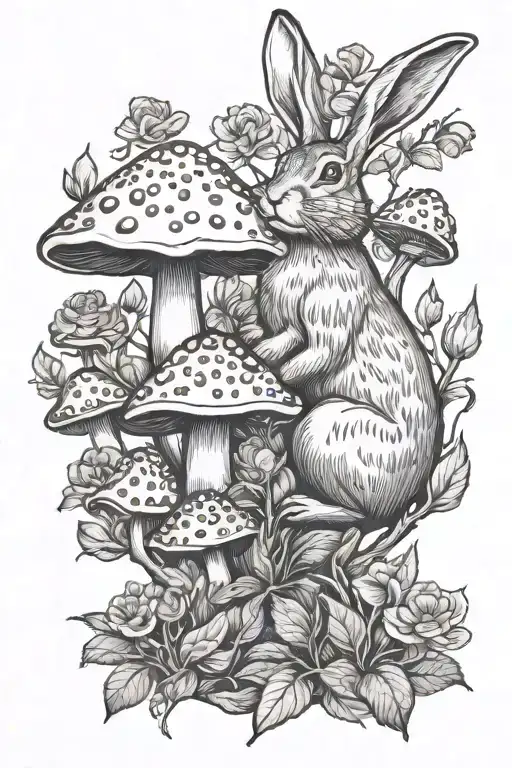 hare with mushrooms growing tattoo design idea