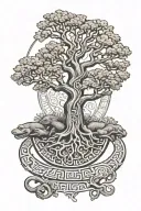 yggdrasil tree sorrounded by Jörmungandr eating his own tail like Uroborus with aztec motifs and style tattoo design idea