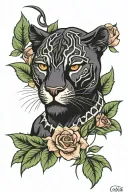 black panther with roses tattoo design idea