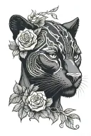 black panther with roses tattoo design idea