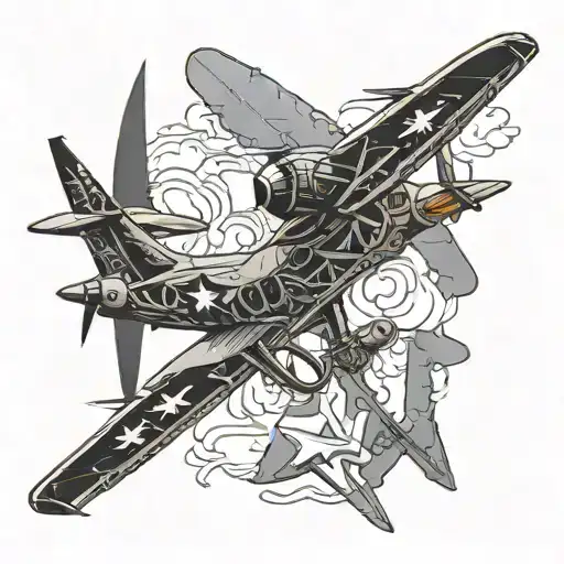 A tattoo design featuring a military aircraft intertwined with ícaro mythology elements tattoo design idea