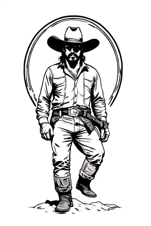 western cowboy wounded in scenic landscape tattoo design idea