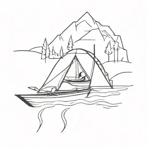 camping tent with canoe floating tattoo design idea