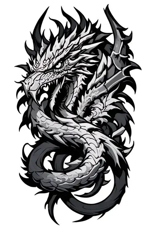 monster Hunter stories intertwined with massage symbols tattoo design idea