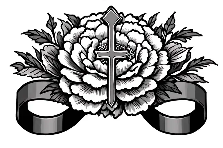 traditional ankle cuff with cross on front. flowers inside cuff that are peony's  tattoo design idea