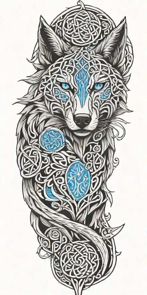 celtic wolf with blue eyes  tattoo design idea