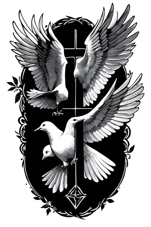 Dove And Cross tattoo design idea