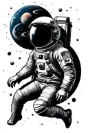 astronaut floating in space planet surrounded tattoo design idea
