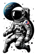 astronaut floating in space planet surrounded tattoo design idea