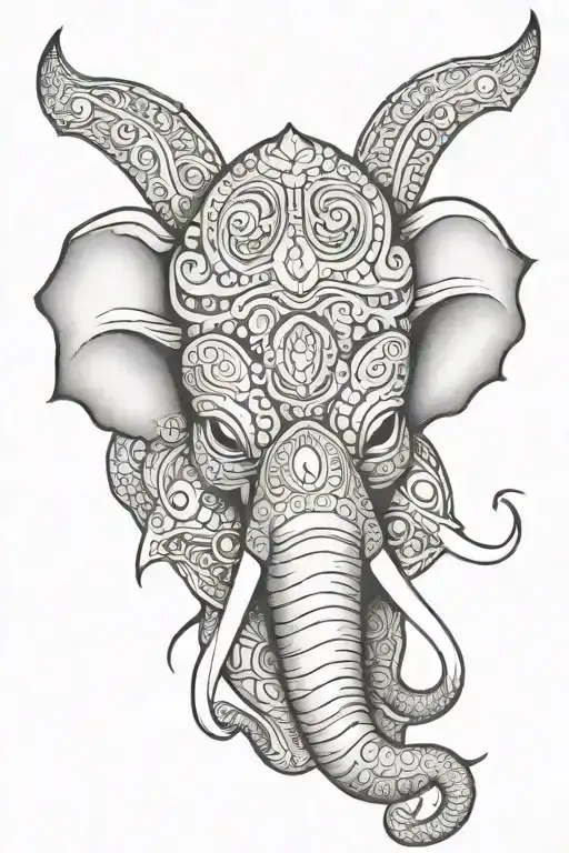 sri lankan devil mask elephant ,turtle tattoo design idea