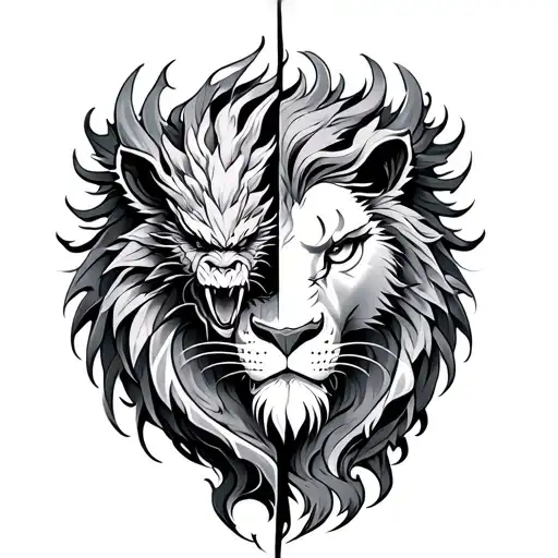 Half Lion Half Dragon tattoo design idea
