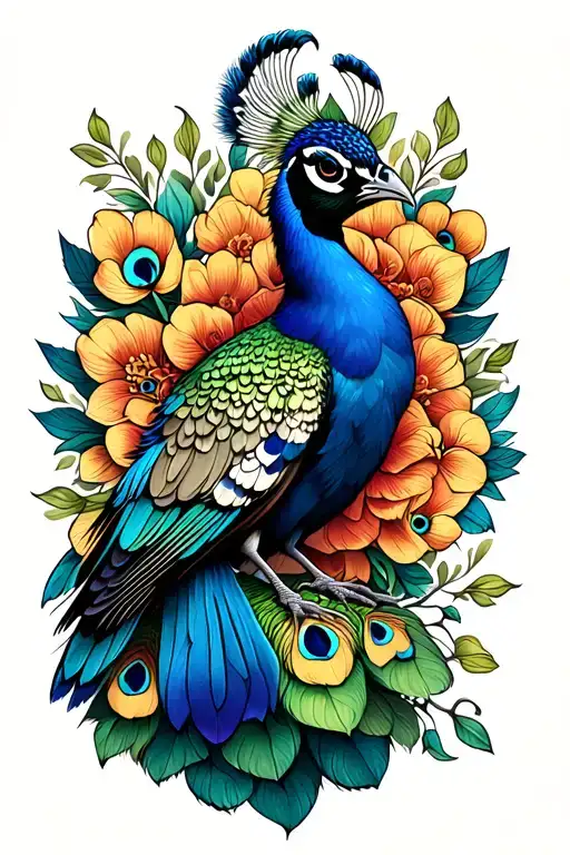 peacock perched tattoo design idea