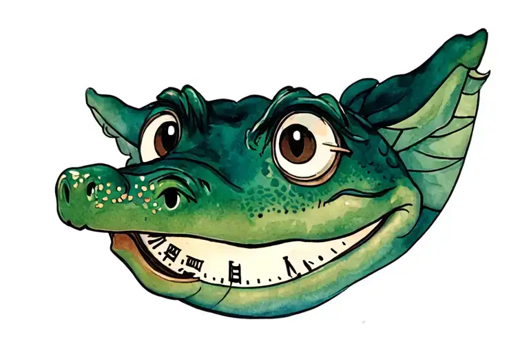cocodrile of neverland peter pan with a clock in his mouth , simple desing tattoo design idea