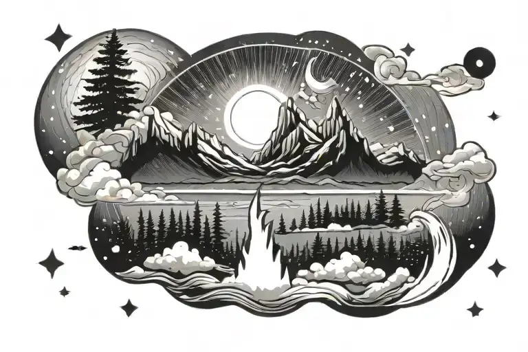 aurora borealis sky filled no foreground tattoo design idea