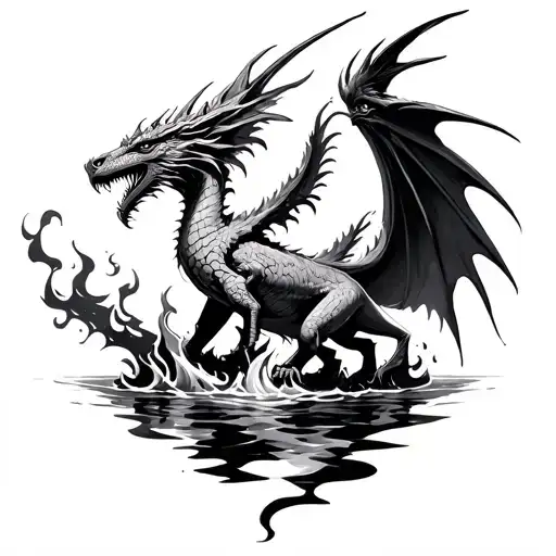 phoenix rising out of water and fire breathing dragon tattoo design idea
