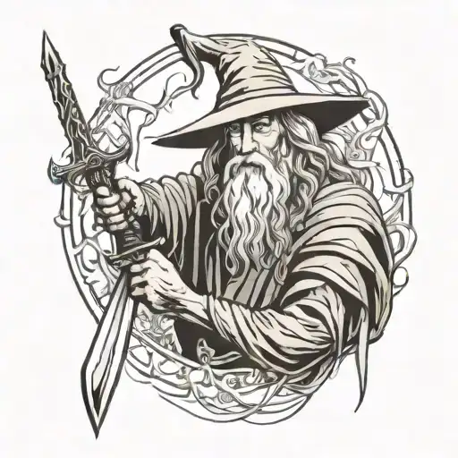 Gandalf and Sword wrapped tattoo design idea