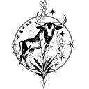 astrological bull, stars, lily of the valley and dancer on the right shoulder tattoo design idea