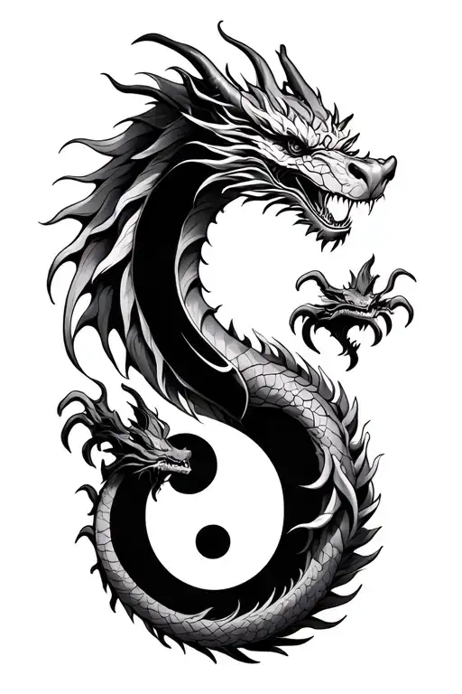 The harmonious dance of opposites: a powerful Dragon tattoo entwined with the timeless Yin Yang symbol, adorned in the i tattoo design idea