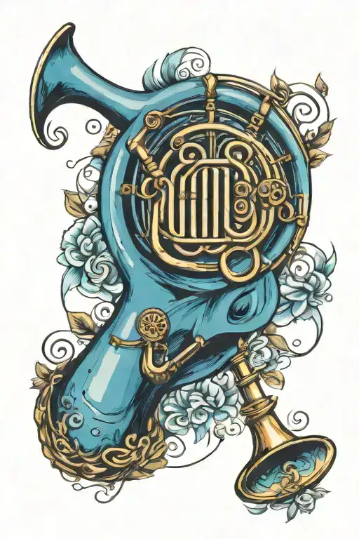 blue French horn tattoo design idea