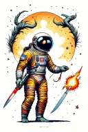 spaceman stabbing cosmic monster tattoo design idea