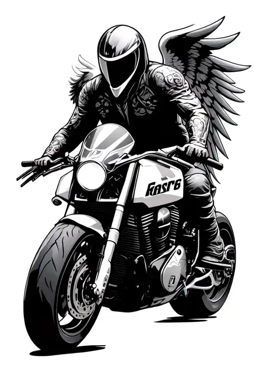 streetfighter motorcycle racing circuit guardian angel wings tattoo design idea